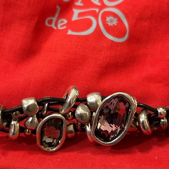 UNO de 50 Lady Marmalade Silver Bracelet with Pink and Grey Crystal Stones - Picture 2 of 8